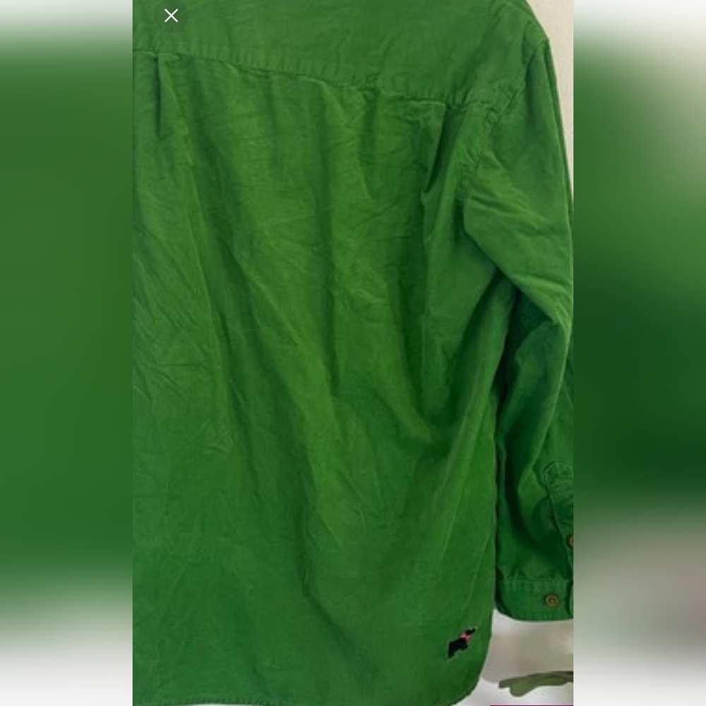 Quacker Factory Green Button-Down Shirt with Embroidered Dogs - Picture 3 of 9